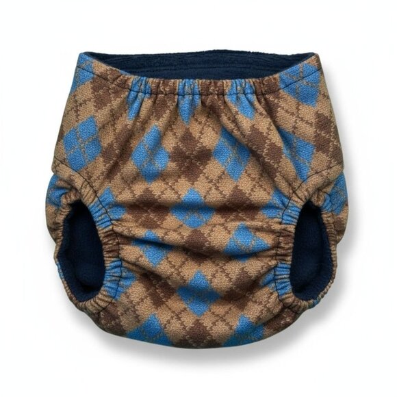 Barkerwear Argyle Dog Diaper Wrap Medium Blue & Brown Cotton Blend - Picture 1 of 4